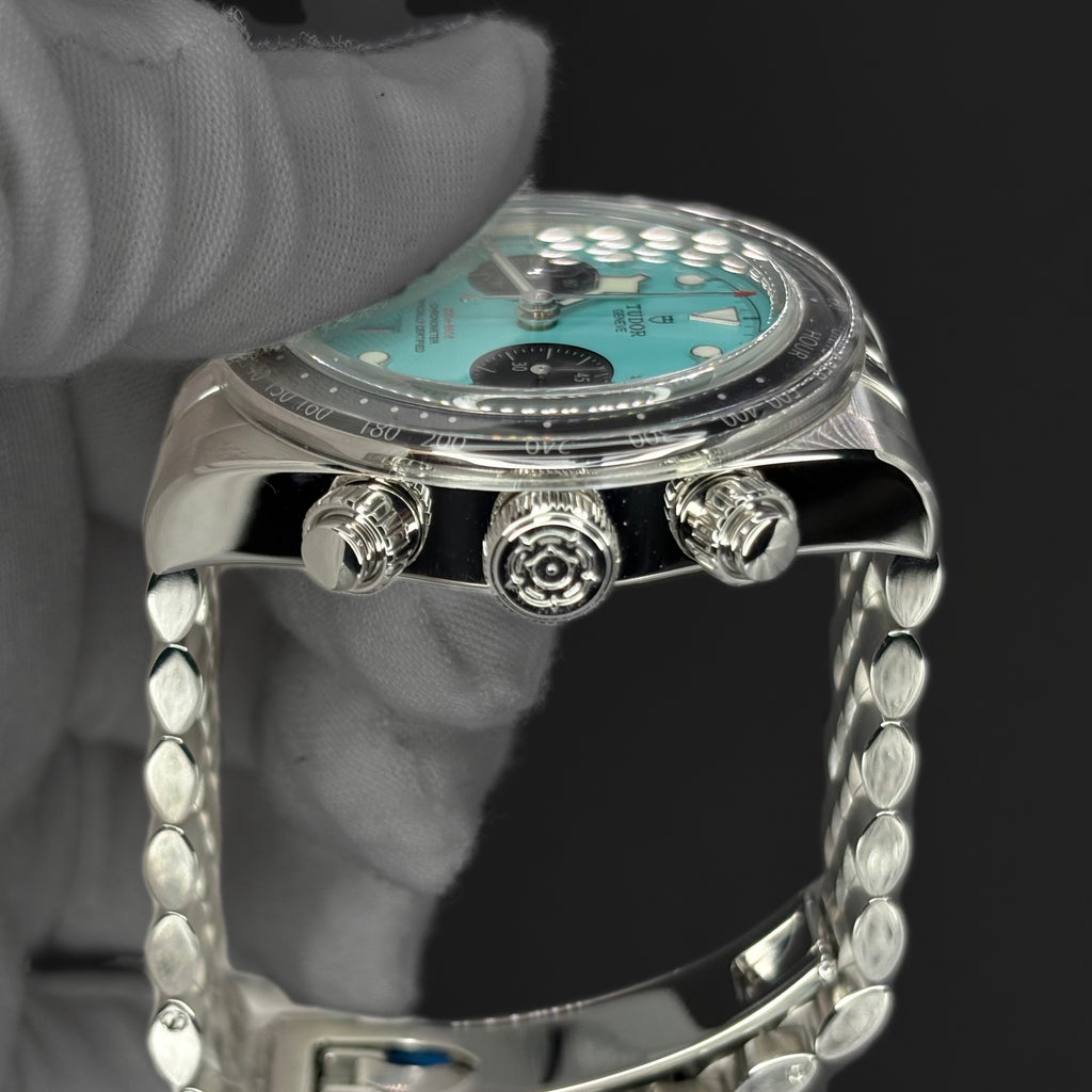 Tudor Black Bay Chrono Flamingo Blue 79360N-0024 case profile right side
