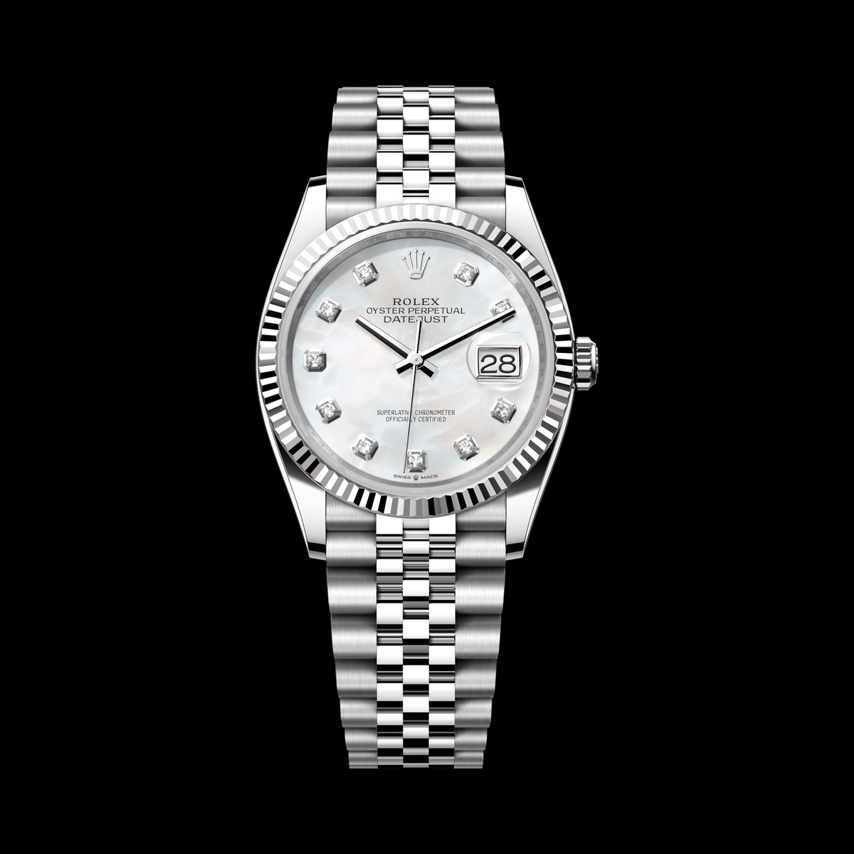 Rolex Datejust 36mm White Mother-of-Pearl Diamond Dial 126234 stock photo