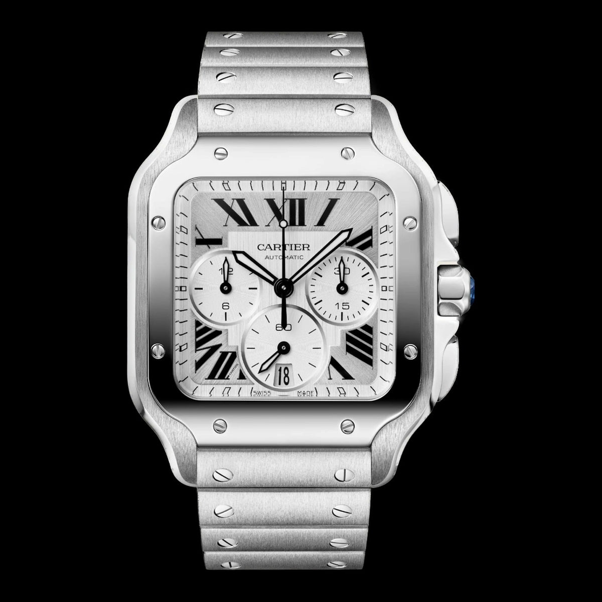 Cartier Santos Large Chronograph Silver Dial WSSA0083