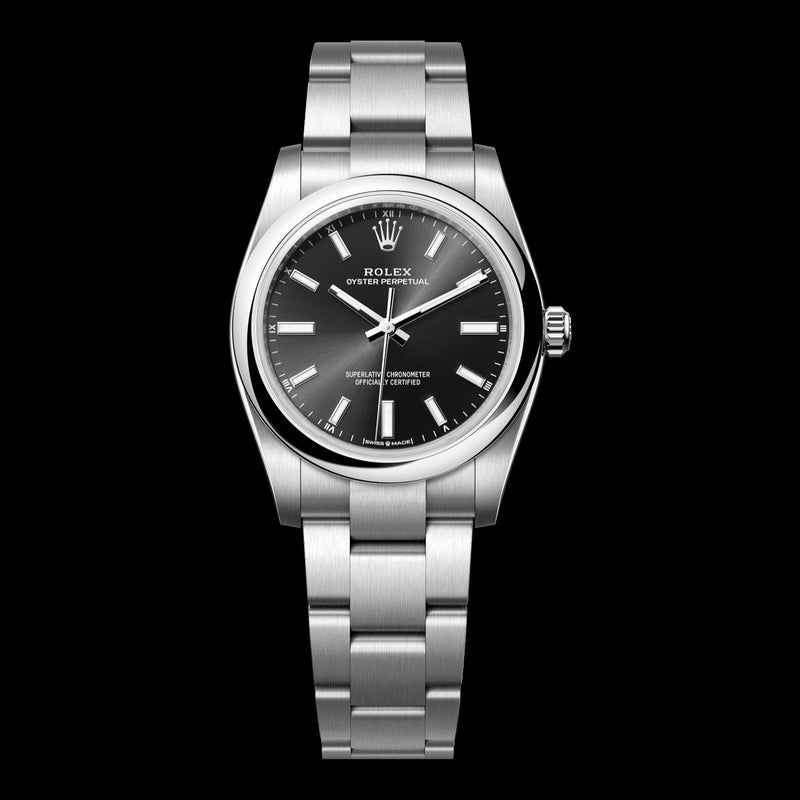 Rolex Oyster Perpetual 34mm Bright Black Dial 124200
